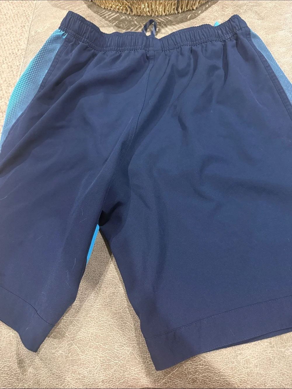 Light Blue Men's Athletic Shorts with Navy Trim